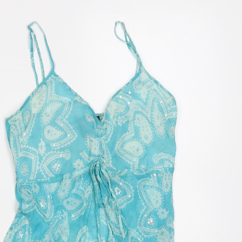 Warehouse Womens Blue Paisley Silk Camisole Blouse Size 10 V-Neck