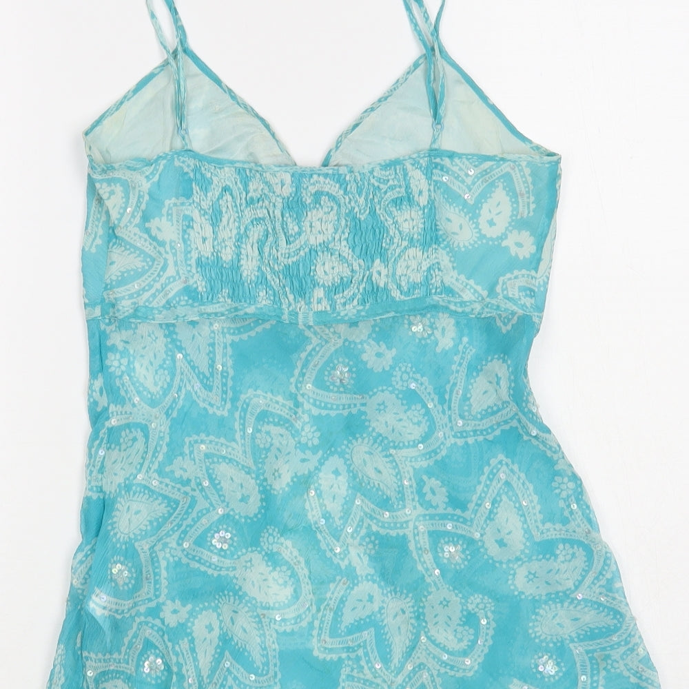 Warehouse Womens Blue Paisley Silk Camisole Blouse Size 10 V-Neck