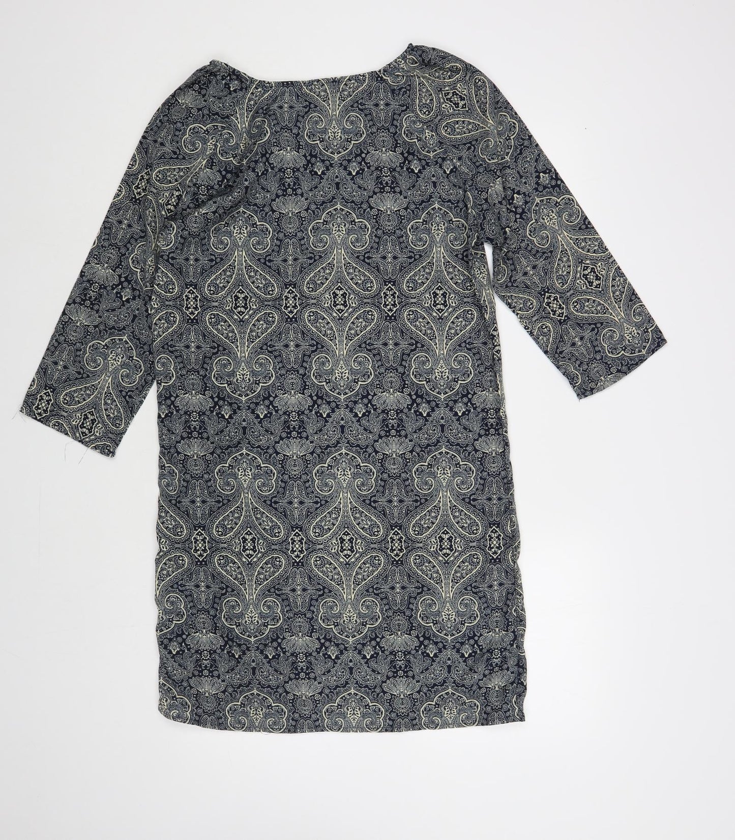 Flammode Womens Blue Paisley Cotton Shift Size S Boat Neck Button