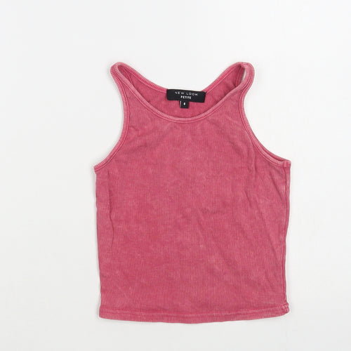 New Look Womens Pink Cotton Cropped Tank Size 8 Scoop Neck