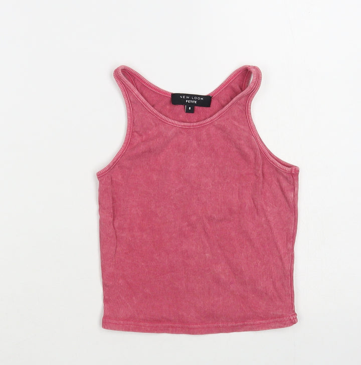New Look Womens Pink Cotton Cropped Tank Size 8 Scoop Neck