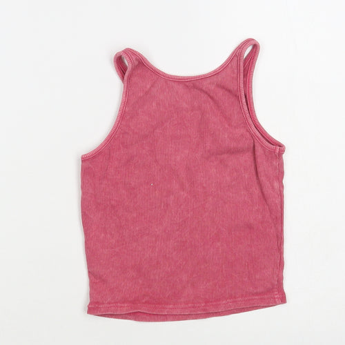 New Look Womens Pink Cotton Cropped Tank Size 8 Scoop Neck