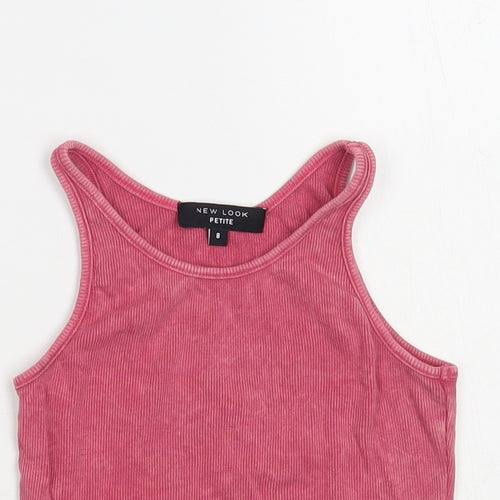 New Look Womens Pink Cotton Cropped Tank Size 8 Scoop Neck