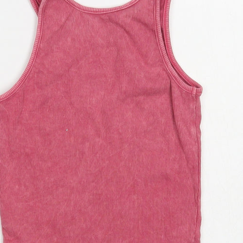 New Look Womens Pink Cotton Cropped Tank Size 8 Scoop Neck