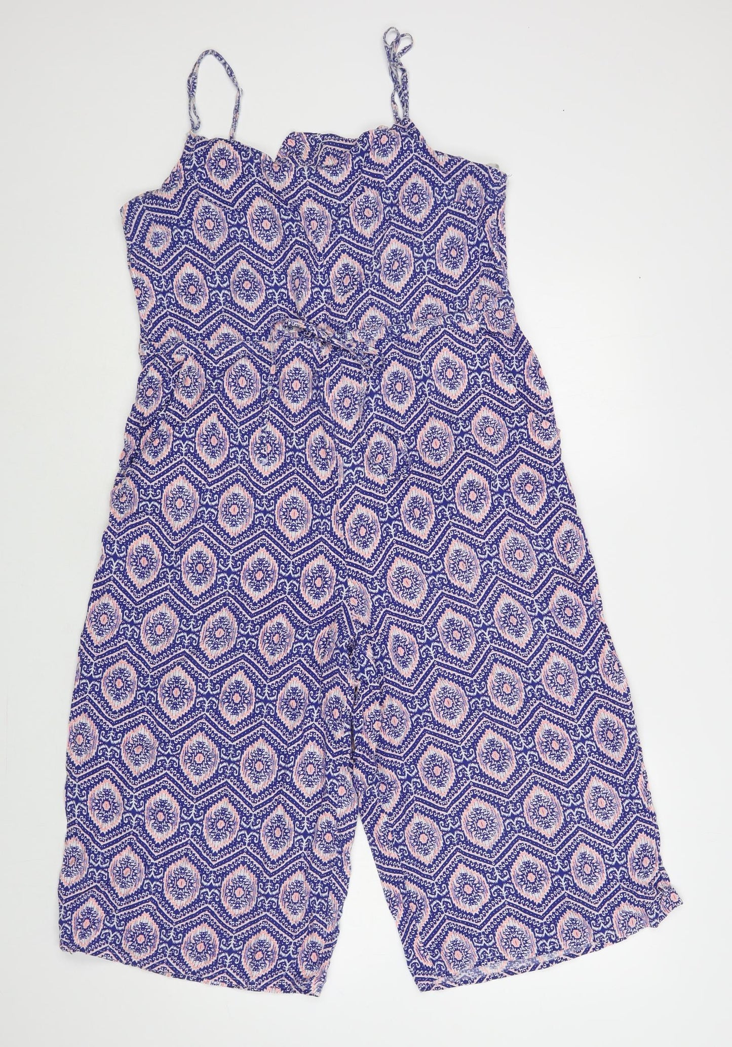 New Look Womens Blue Geometric Viscose Jumpsuit One-Piece Size 12 L18 in Drawstring - Cropped