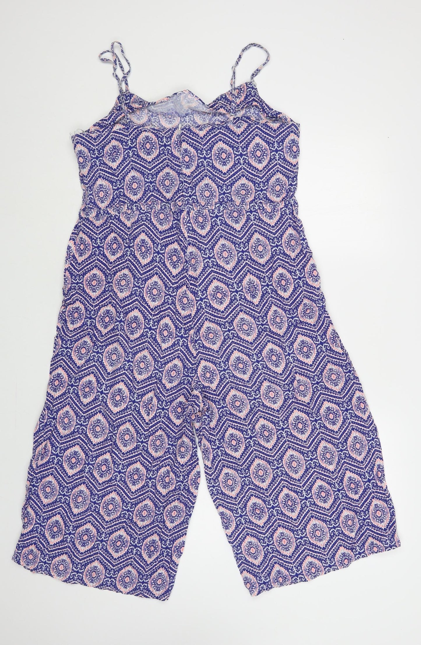 New Look Womens Blue Geometric Viscose Jumpsuit One-Piece Size 12 L18 in Drawstring - Cropped