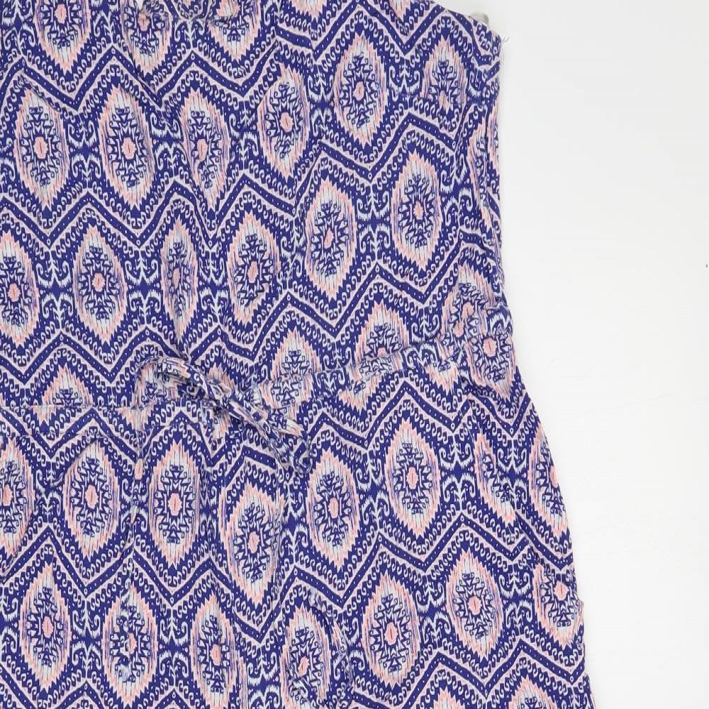 New Look Womens Blue Geometric Viscose Jumpsuit One-Piece Size 12 L18 in Drawstring - Cropped