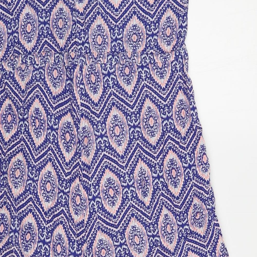 New Look Womens Blue Geometric Viscose Jumpsuit One-Piece Size 12 L18 in Drawstring - Cropped