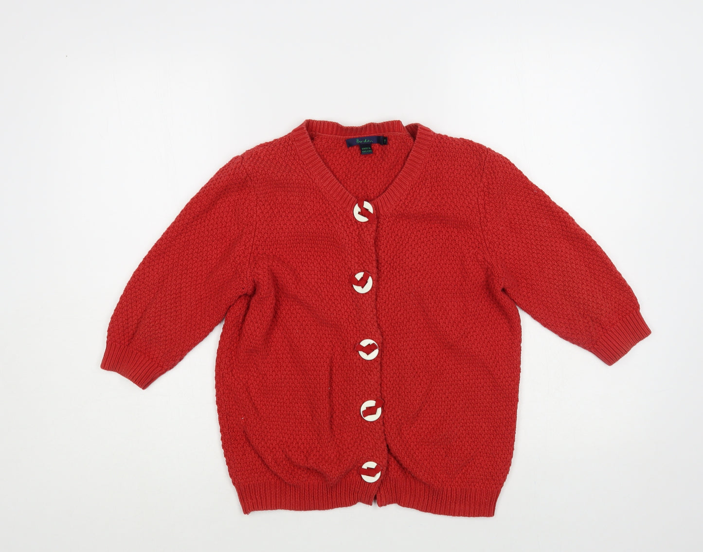 Boden Womens Red Round Neck Cotton Cardigan Jumper Size 12