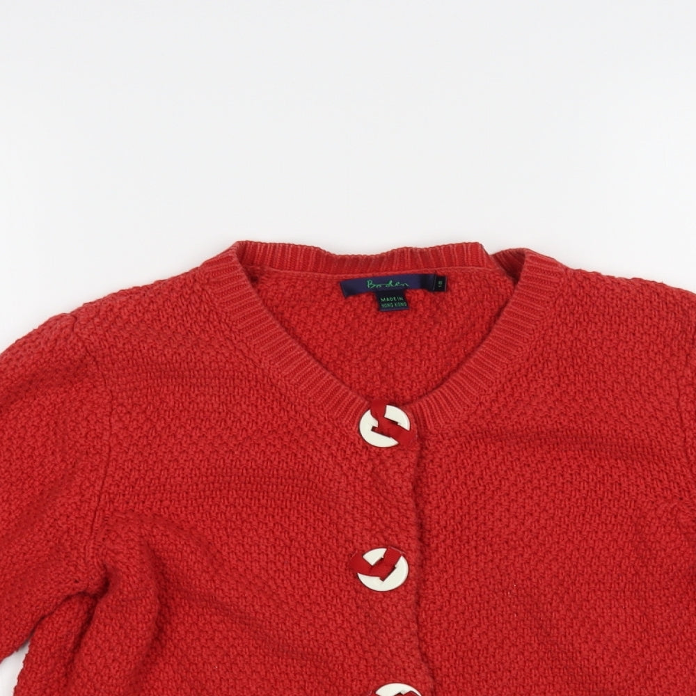 Boden Womens Red Round Neck Cotton Cardigan Jumper Size 12