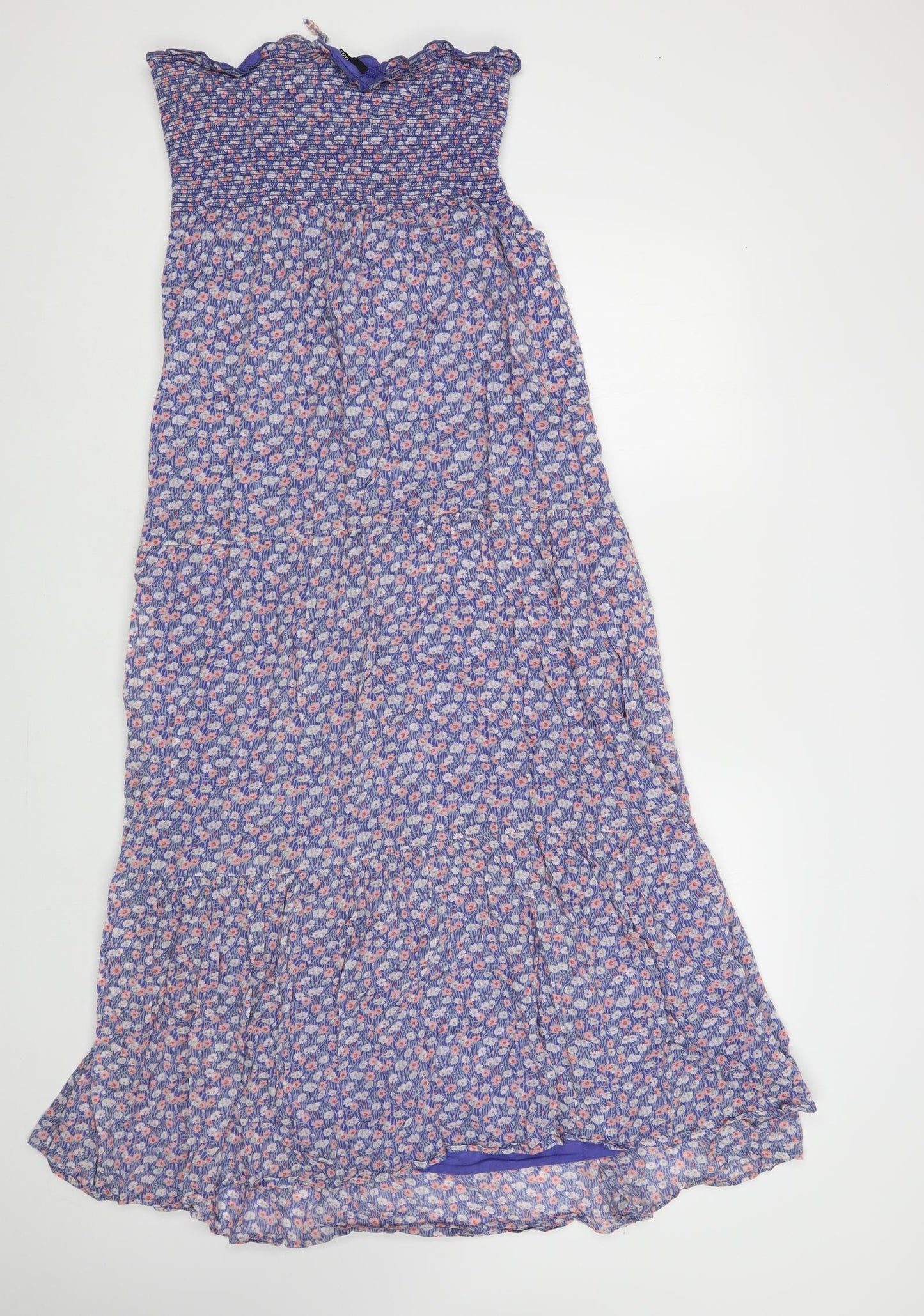 Oasis Womens Blue Floral Cotton Maxi Size M Off the Shoulder Pullover