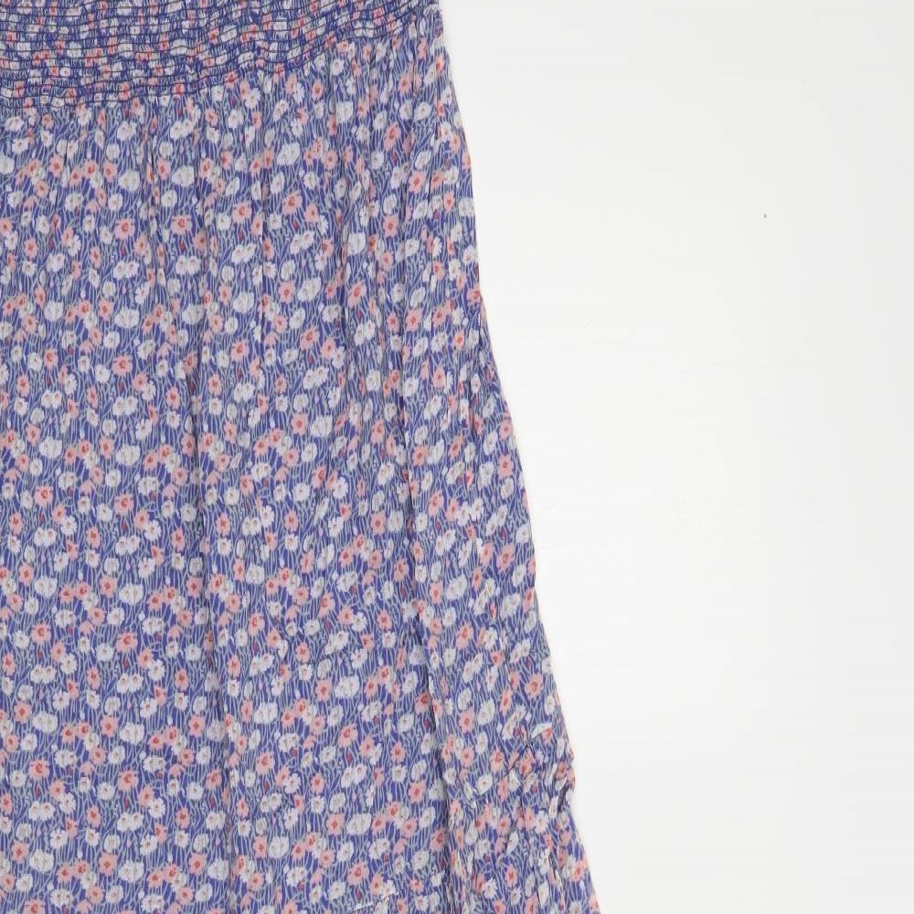 Oasis Womens Blue Floral Cotton Maxi Size M Off the Shoulder Pullover