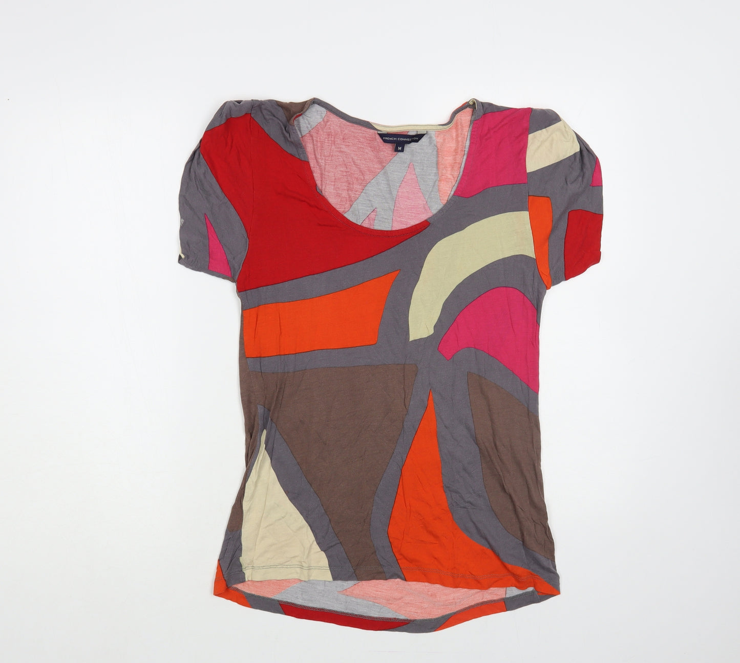 French Connection Womens Multicoloured Geometric Viscose Basic Blouse Size M Scoop Neck