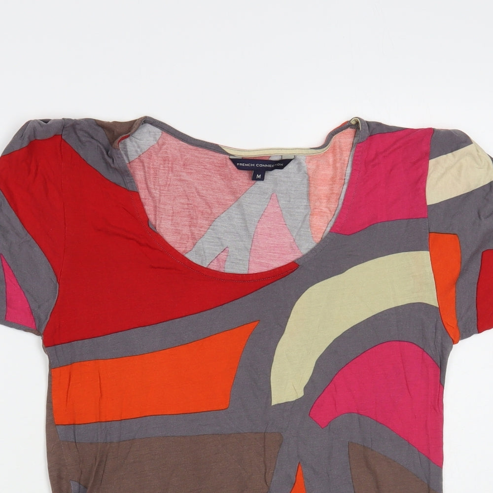 French Connection Womens Multicoloured Geometric Viscose Basic Blouse Size M Scoop Neck