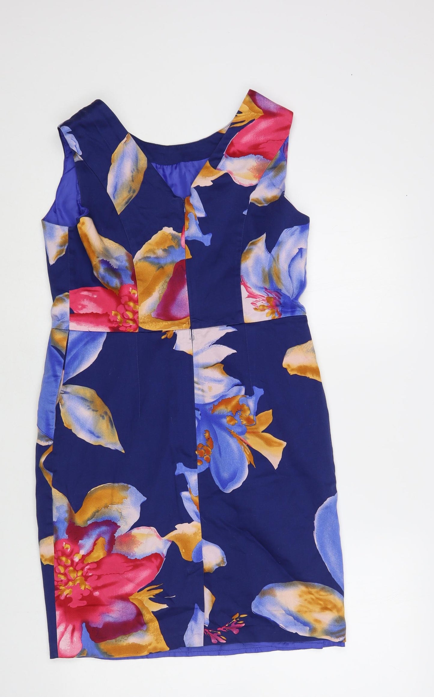 A Wear Womens Blue Floral Cotton Pencil Dress Size 12 Boat Neck Zip