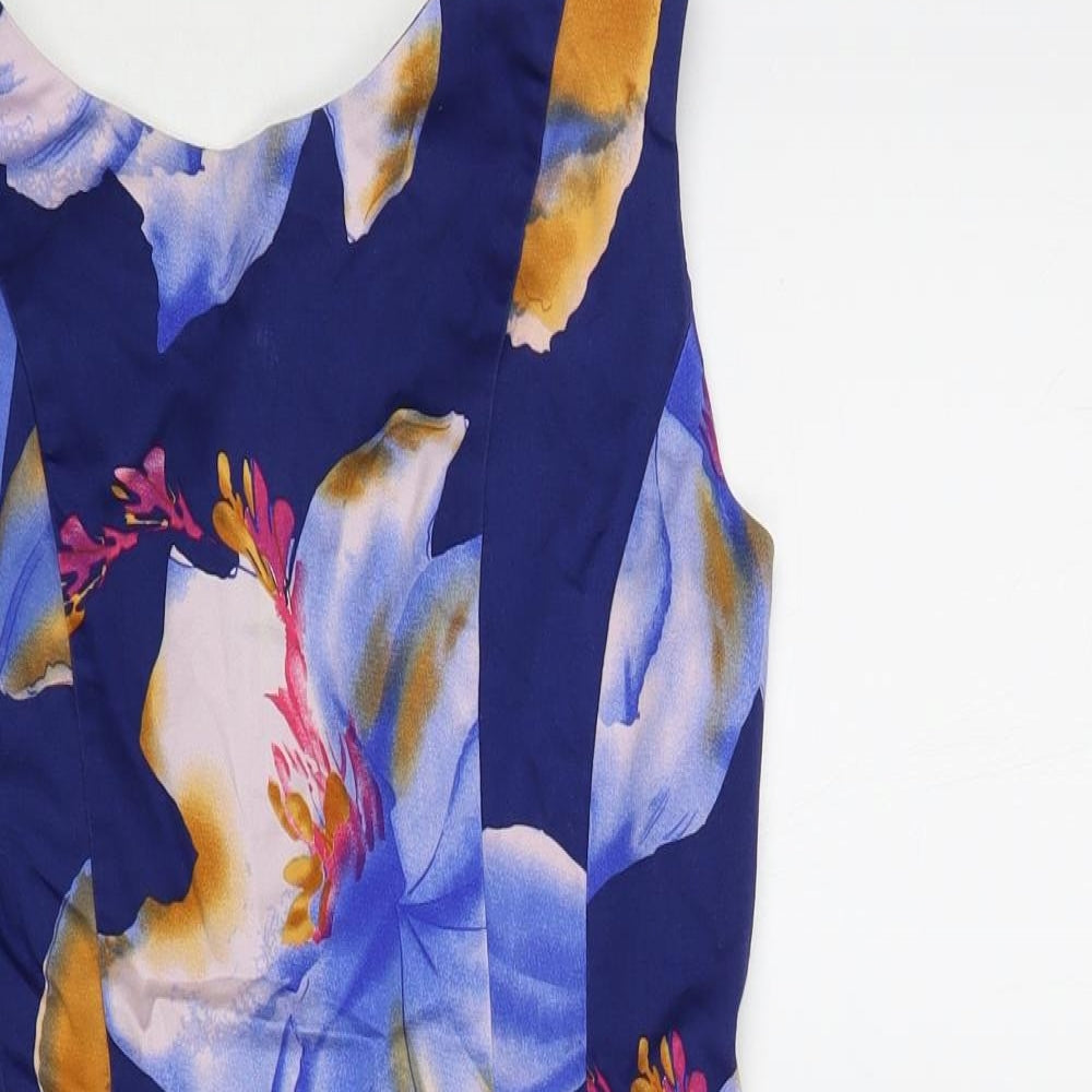 A Wear Womens Blue Floral Cotton Pencil Dress Size 12 Boat Neck Zip