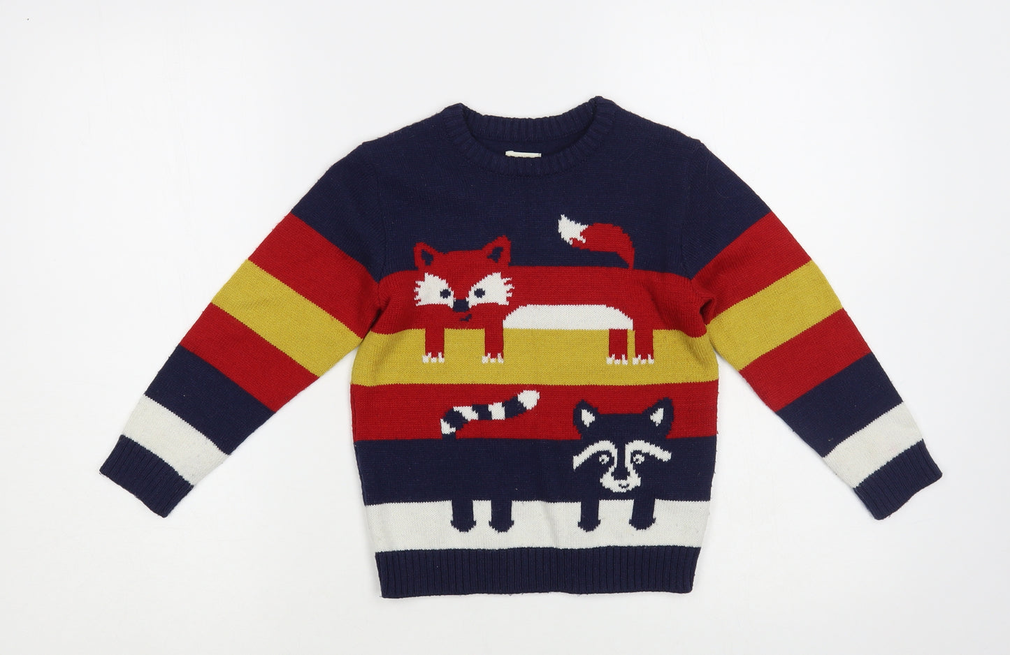 F&F Boys Multicoloured Crew Neck Striped Polyester Pullover Jumper Size 5-6 Years Pullover - Fox And Badger