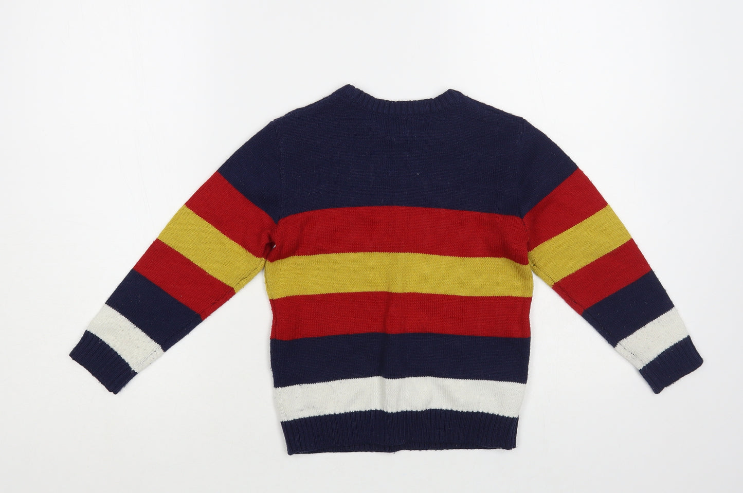 F&F Boys Multicoloured Crew Neck Striped Polyester Pullover Jumper Size 5-6 Years Pullover - Fox And Badger