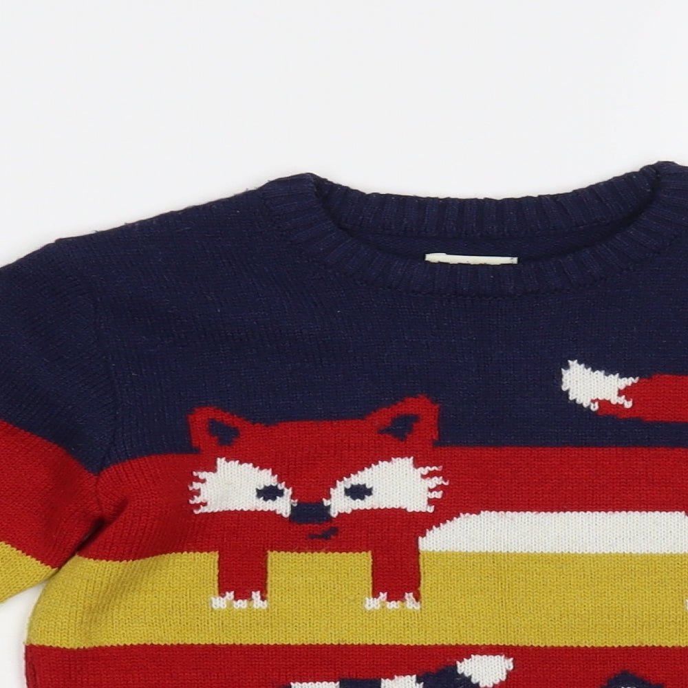 F&F Boys Multicoloured Crew Neck Striped Polyester Pullover Jumper Size 5-6 Years Pullover - Fox And Badger