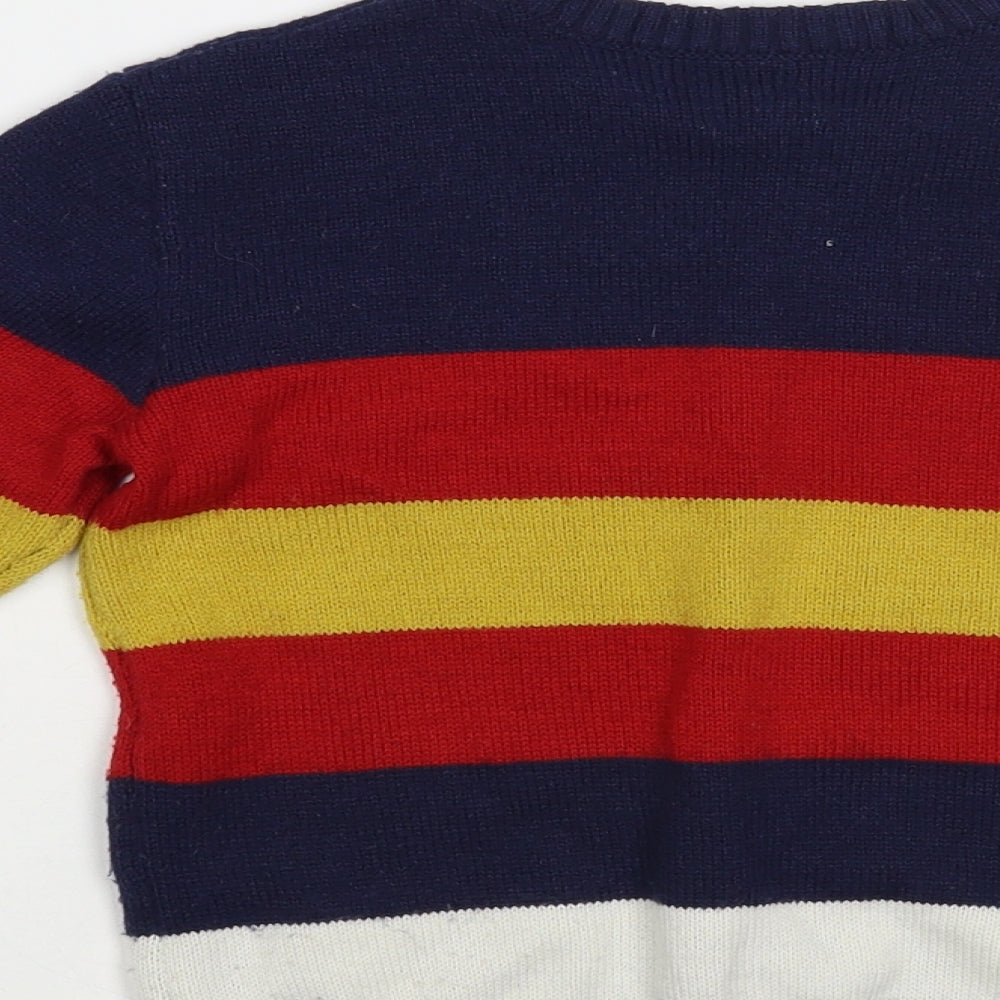 F&F Boys Multicoloured Crew Neck Striped Polyester Pullover Jumper Size 5-6 Years Pullover - Fox And Badger