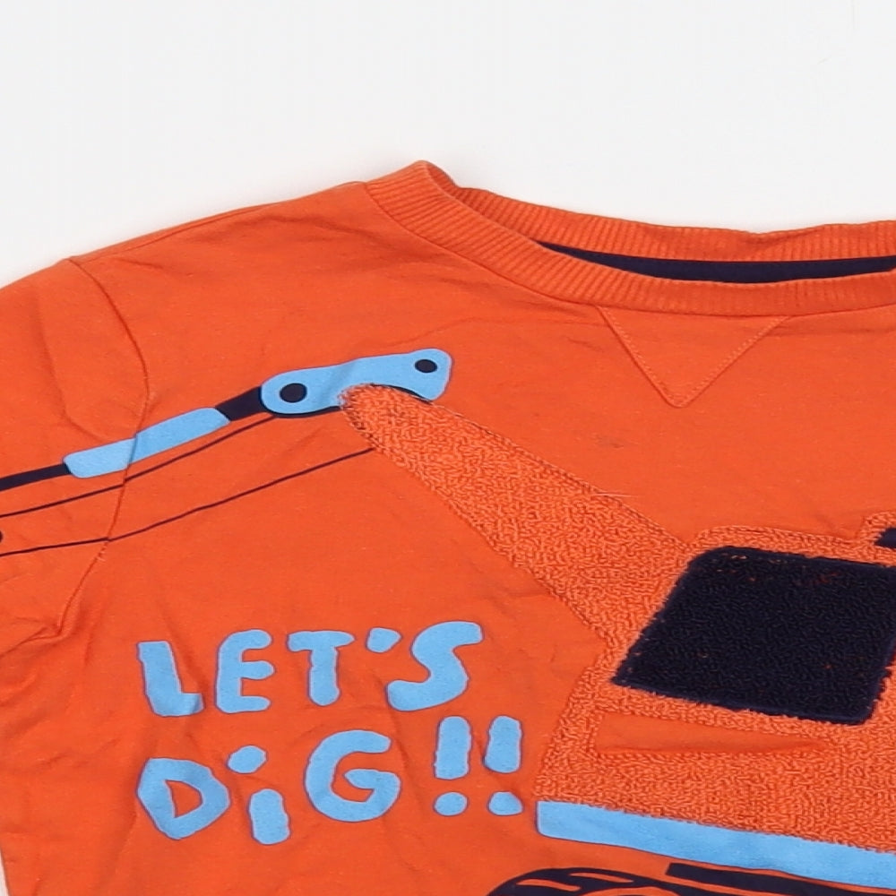 F&F Boys Orange Cotton Pullover T-Shirt Size 6-7 Years Crew Neck Pullover - Digger