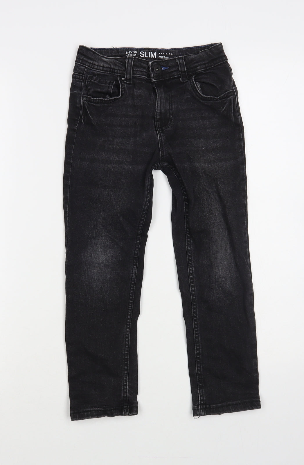 Denim & Co. Girls Black Cotton Skinny Jeans Size 6-7 Years Regular Button