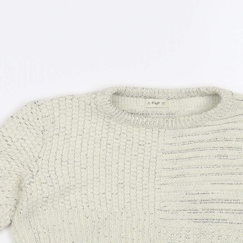 F&F Boys Beige Crew Neck Cotton Pullover Jumper Size 5-6 Years Pullover