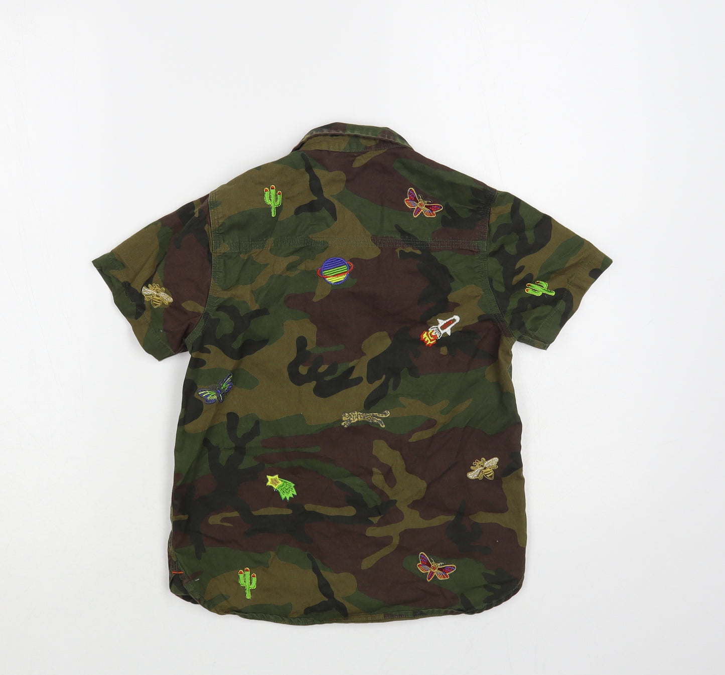 NEXT Boys Green Camouflage Cotton Basic Button-Up Size 5-6 Years Collared Button