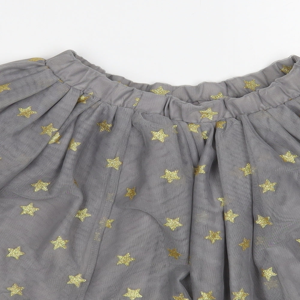 NEXT Girls Grey Geometric Polyester Skater Skirt Size 7-8 Years Regular - Star Print