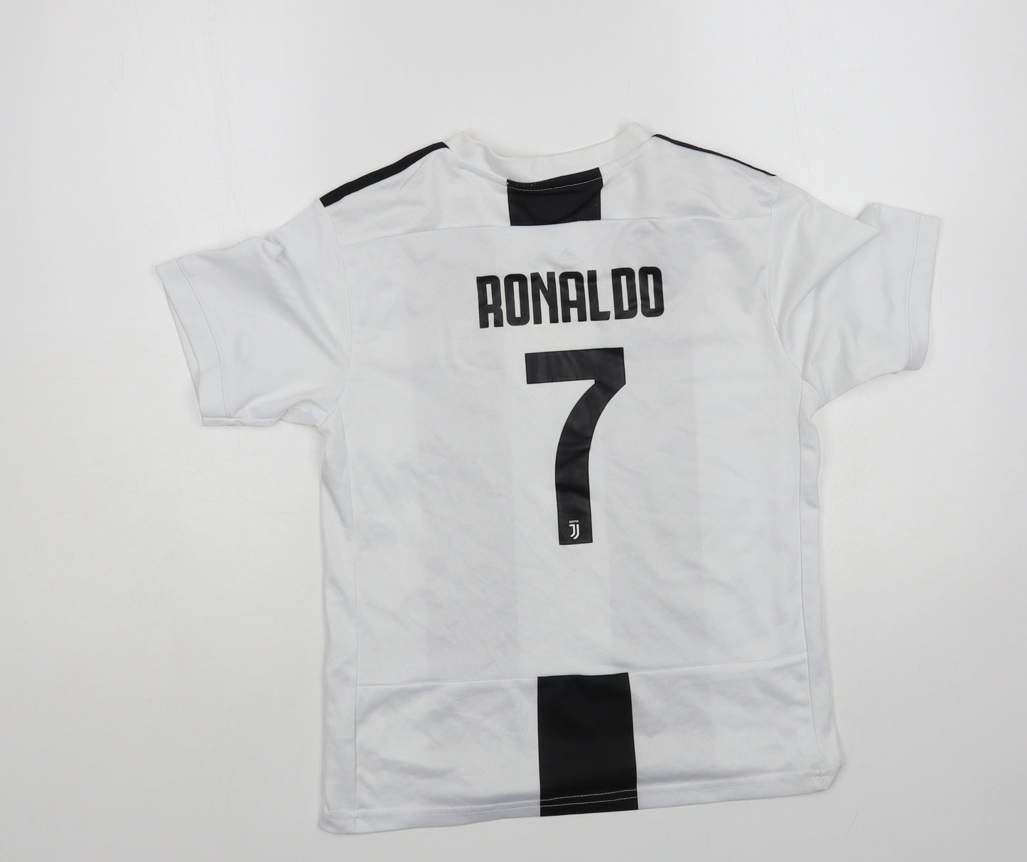 adidas Boys White Striped Polyester Pullover T-Shirt Size 13 Years V-Neck Pullover - Juventus FC Ronaldo
