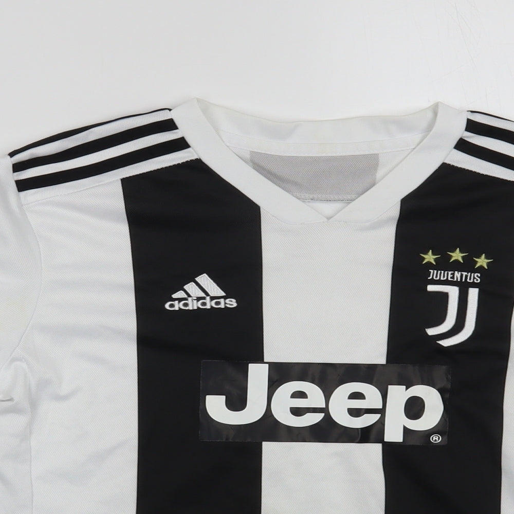 adidas Boys White Striped Polyester Pullover T-Shirt Size 13 Years V-Neck Pullover - Juventus FC Ronaldo