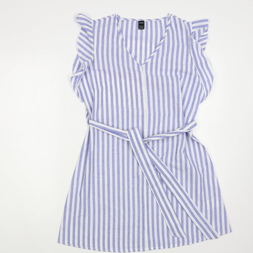 SheIn Womens Blue Striped Cotton A-Line Size S V-Neck Pullover