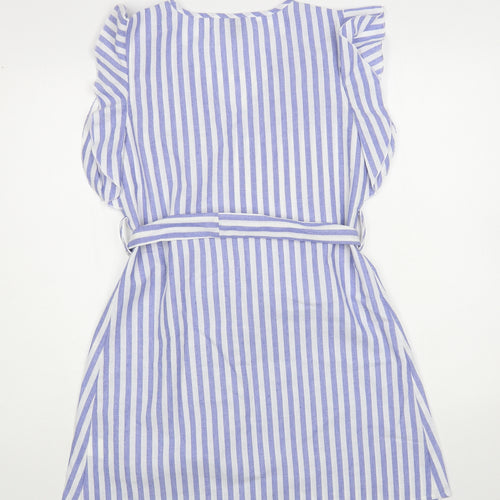SheIn Womens Blue Striped Cotton A-Line Size S V-Neck Pullover