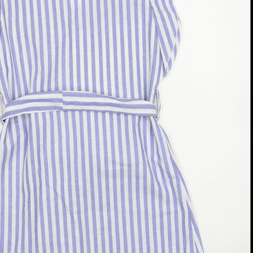 SheIn Womens Blue Striped Cotton A-Line Size S V-Neck Pullover