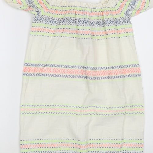 Primark Womens Ivory Striped Cotton Tunic Blouse Size 4 Off the Shoulder