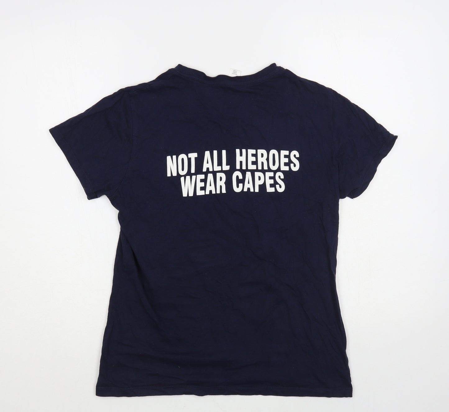 OLY Clothing Womens Blue Cotton Basic T-Shirt Size L Crew Neck - Not All Heroes Wear Capes