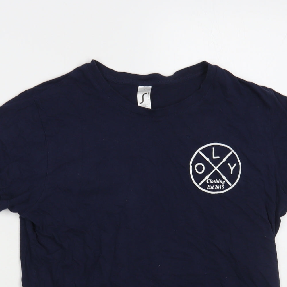 OLY Clothing Womens Blue Cotton Basic T-Shirt Size L Crew Neck - Not All Heroes Wear Capes