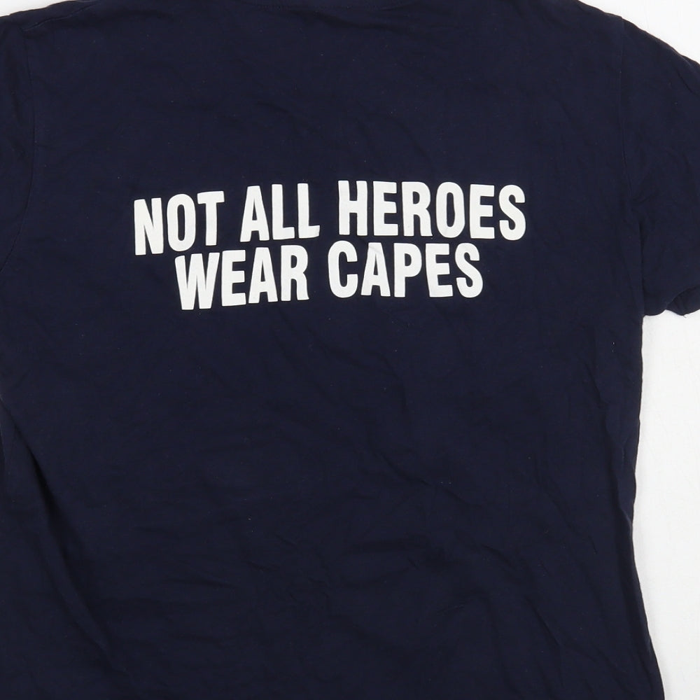 OLY Clothing Womens Blue Cotton Basic T-Shirt Size L Crew Neck - Not All Heroes Wear Capes