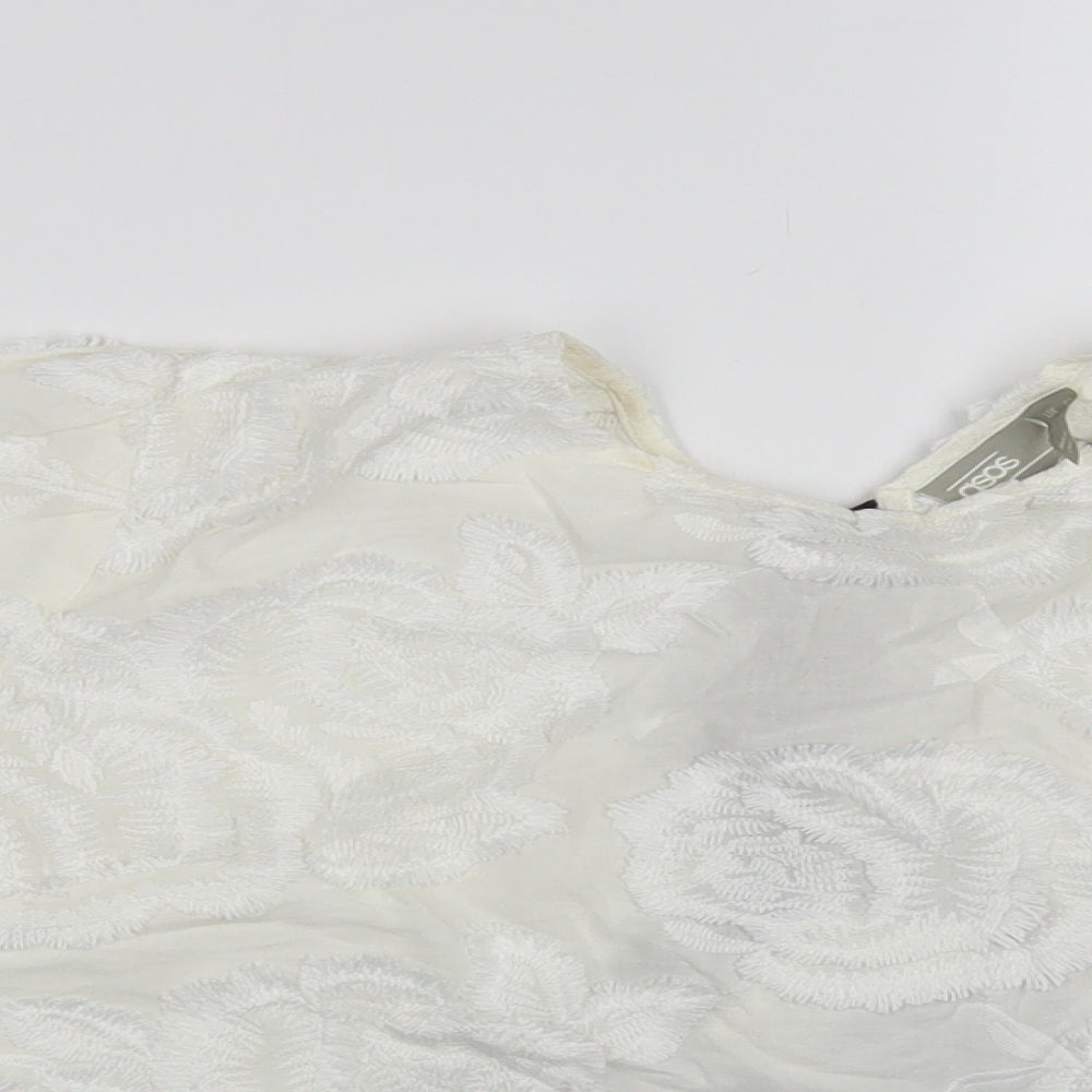 ASOS Womens White Floral Cotton Cropped Blouse Size 10 Round Neck - Corset Back
