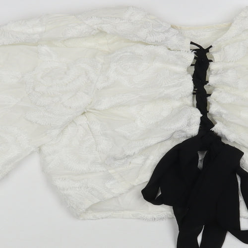 ASOS Womens White Floral Cotton Cropped Blouse Size 10 Round Neck - Corset Back
