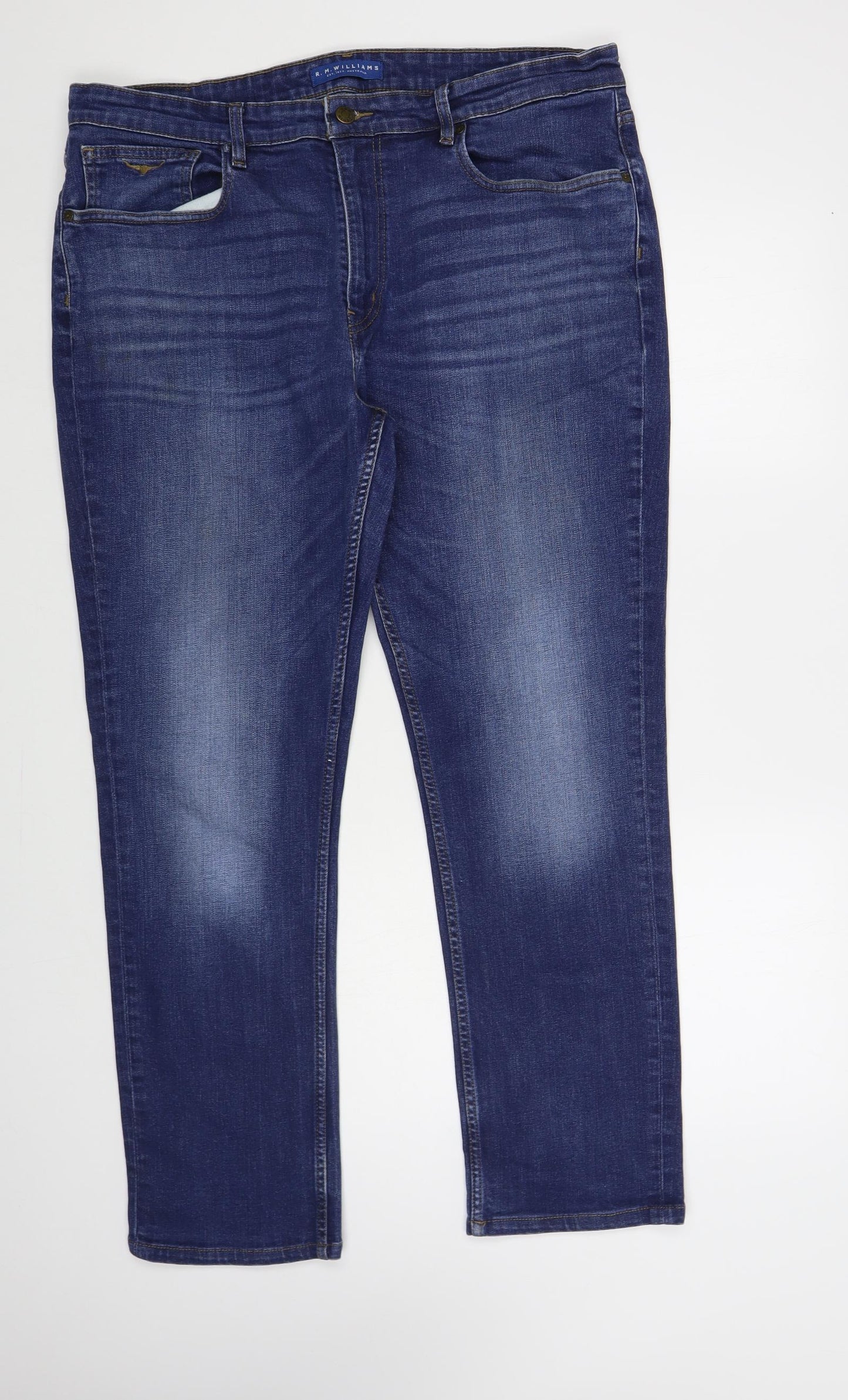R.M. Williams Mens Blue Cotton Straight Jeans Size 40 in L34 in Regular Button