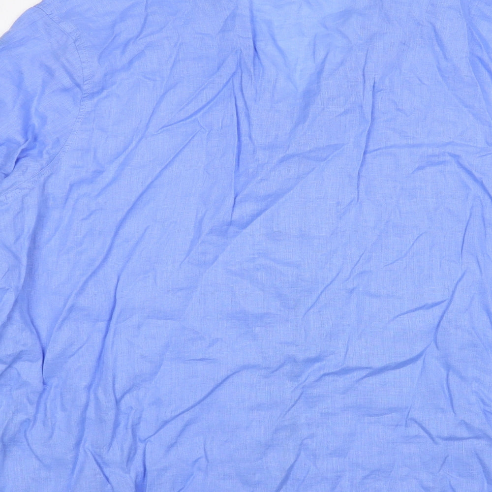 Dunnes Stores Womens Blue Linen Basic Button-Up Size XL V-Neck