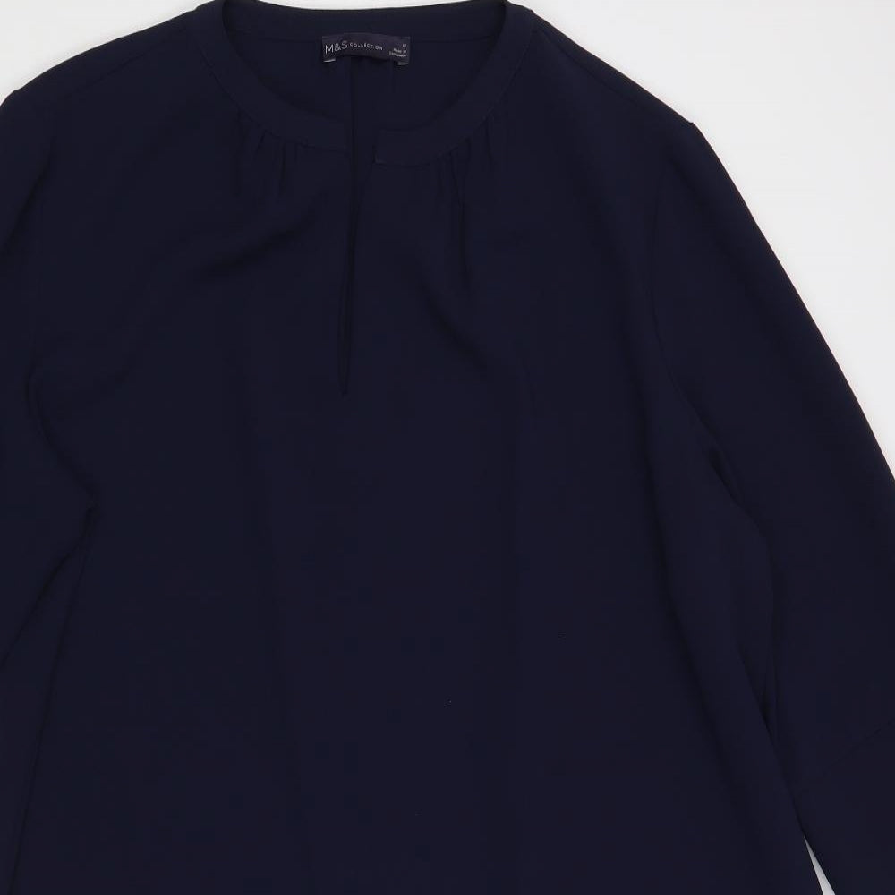 Marks and Spencer Womens Blue Polyester Shift Size 18 V-Neck Pullover