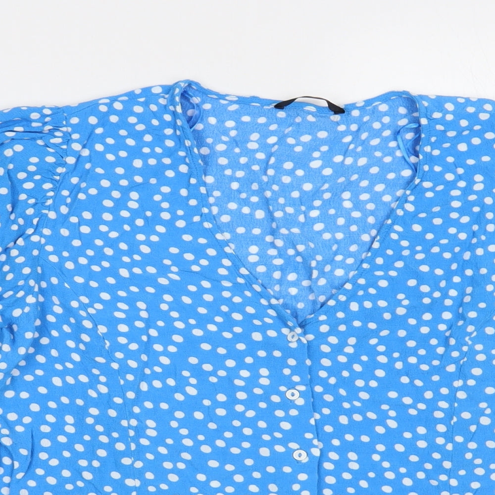 Dunnes Stores Womens Blue Geometric Viscose Basic Button-Up Size 16 V-Neck