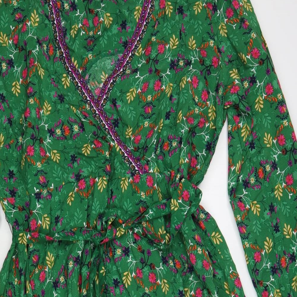 Monsoon Womens Green Floral Viscose Maxi Size 22 V-Neck Pullover
