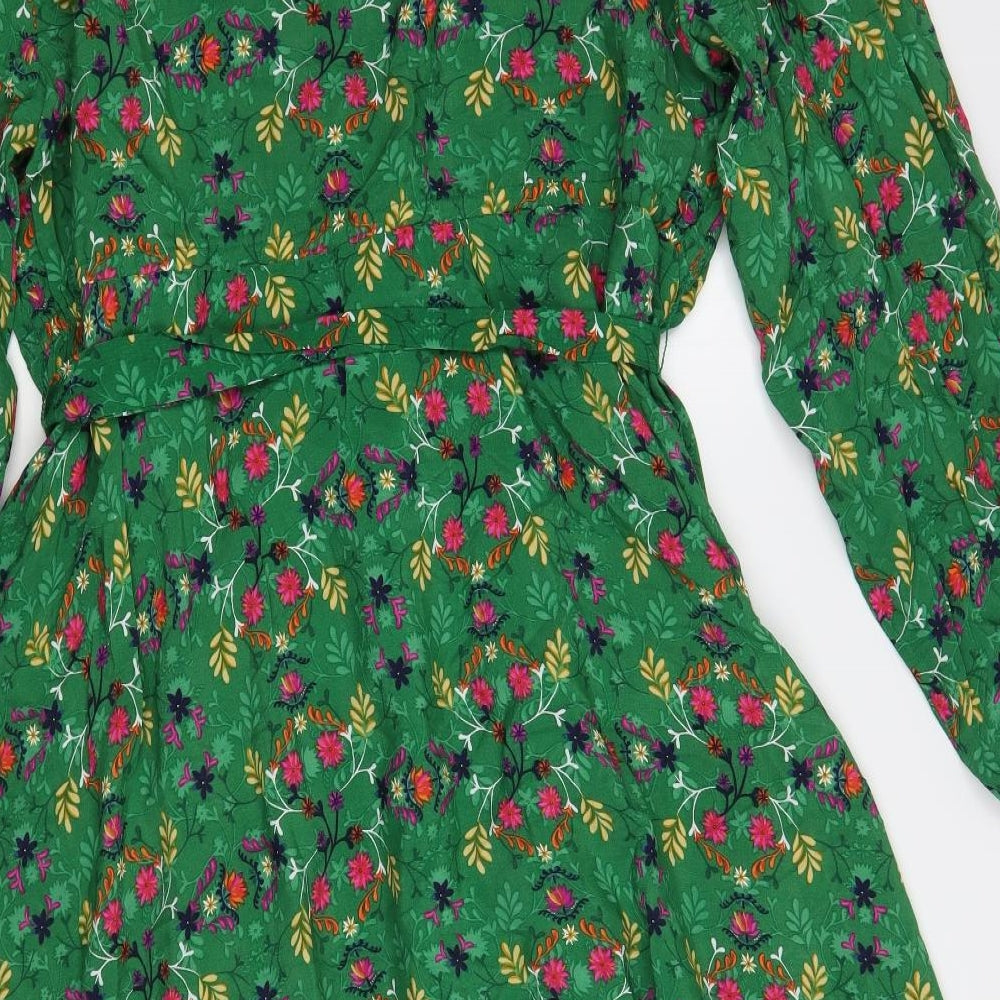 Monsoon Womens Green Floral Viscose Maxi Size 22 V-Neck Pullover