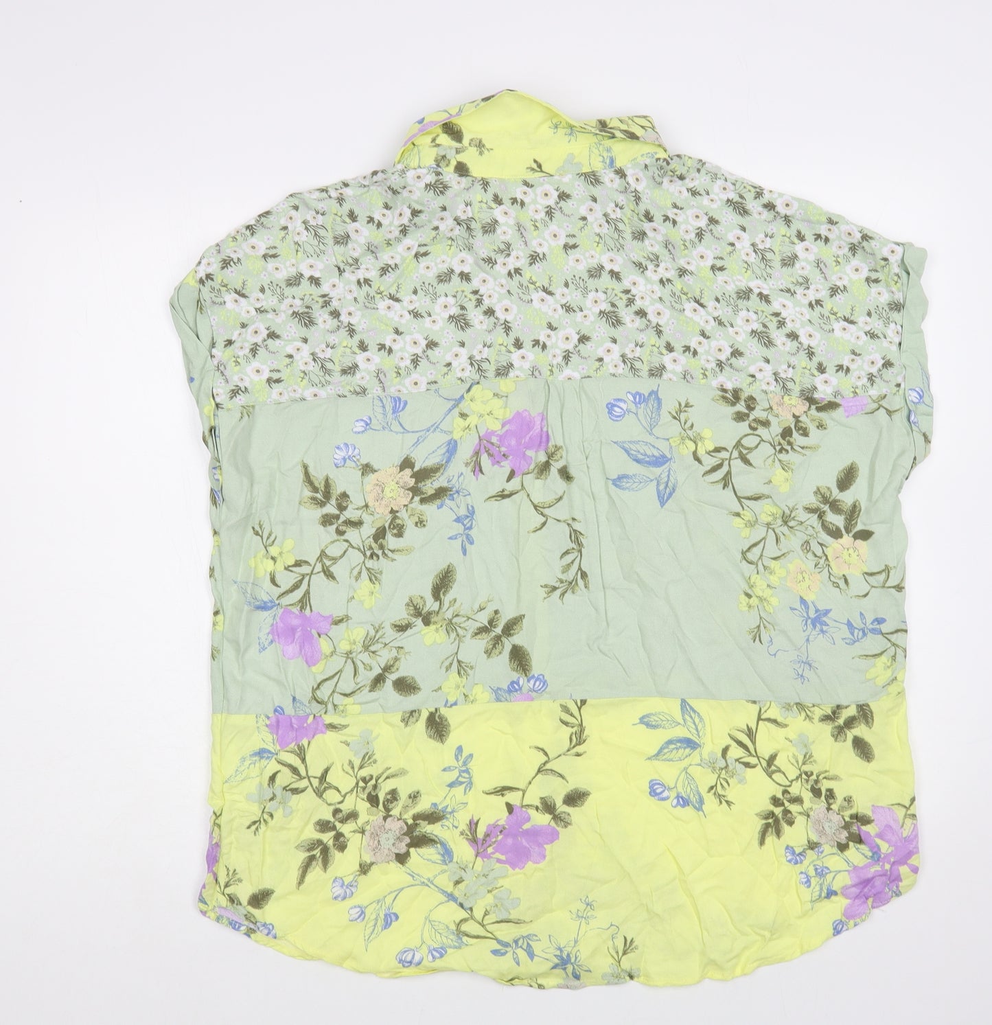 Yest Womens Green Floral Viscose Basic Button-Up Size 18 Collared