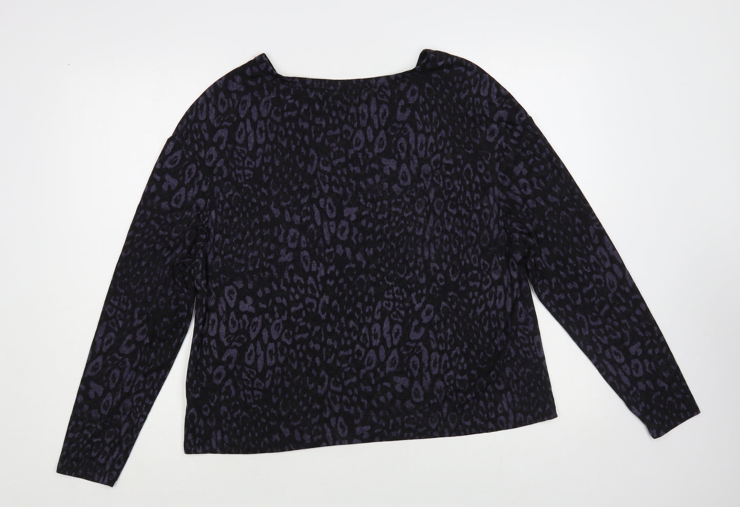 Marks and Spencer Womens Black Animal Print Polyester Basic Blouse Size 18 Boat Neck