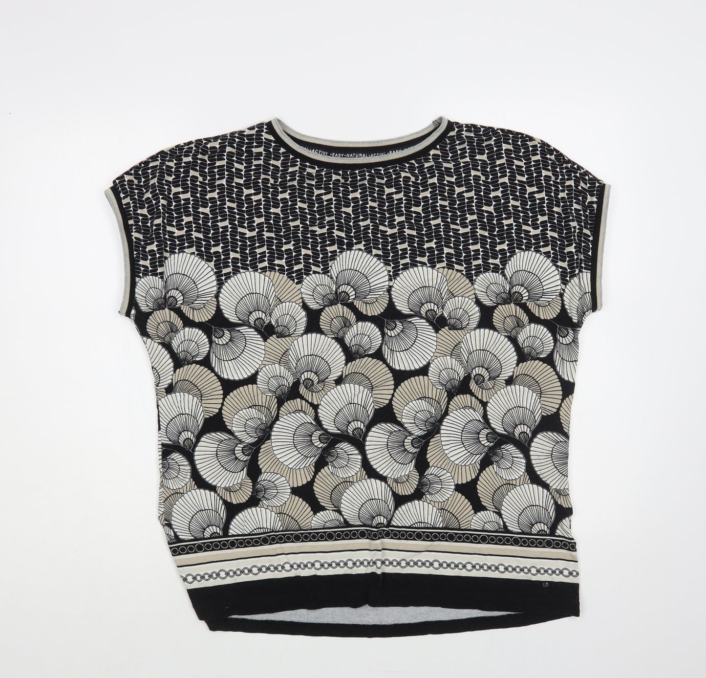 Olsen Womens Black Geometric Viscose Basic Blouse Size L Round Neck