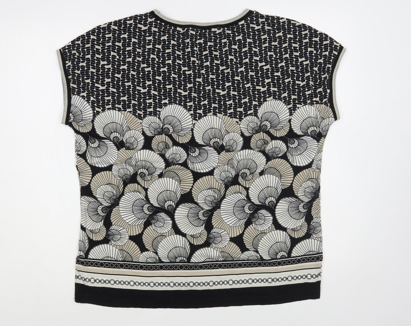 Olsen Womens Black Geometric Viscose Basic Blouse Size L Round Neck